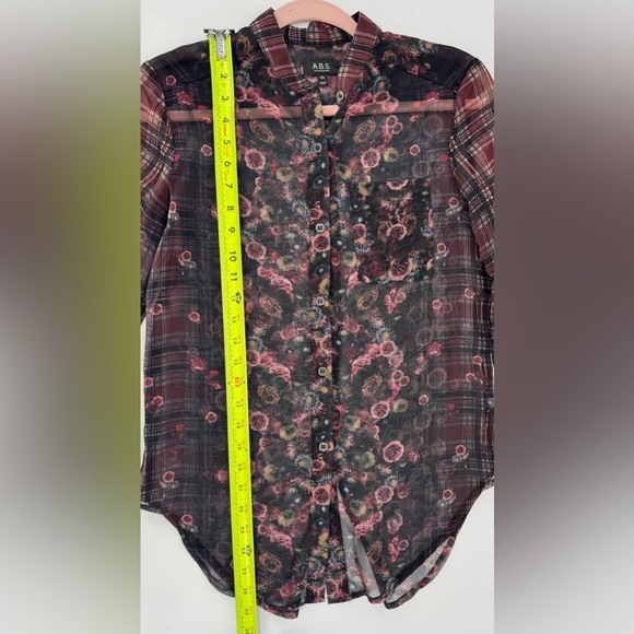 ABS Allen Schwartz Sheer Floral Long Sleeve Button Up Blouse - Picture 7 of 9
